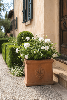 Preview: Terracotta Blumenkasten mit Lilie - Cassetta quadrata con giglio